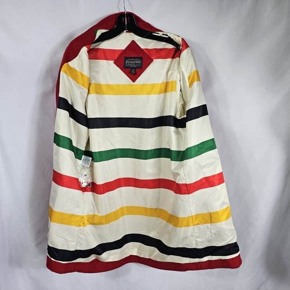 Pendleton Women Hudson Bay Red Wool Car Coat Sz M Striped Lining Water Repellent - Picture 2 of 16